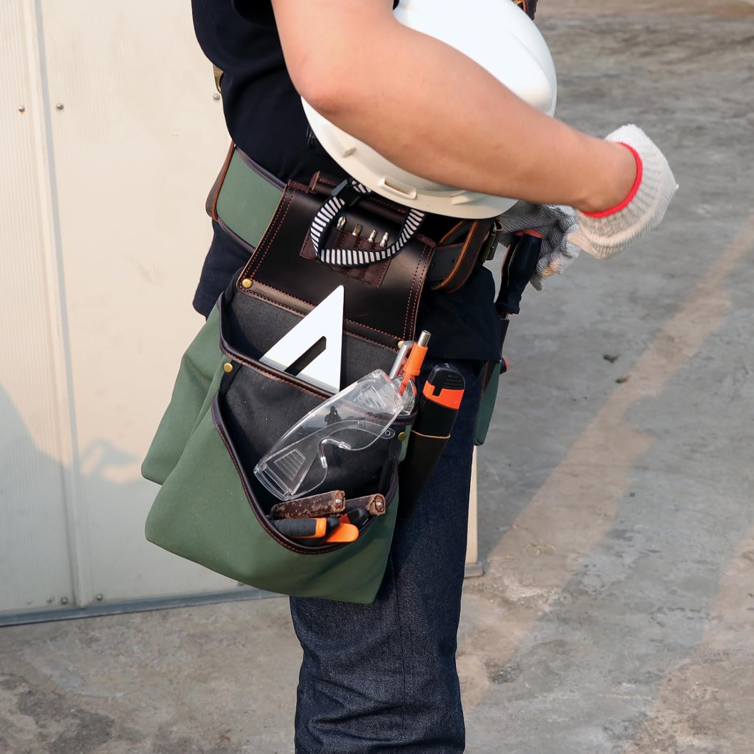 Thumbnail 4 de TourBON Canvas and Leather Apron Tool Belt Pouch – Heavy Duty Storage for Electricians and Carpenters