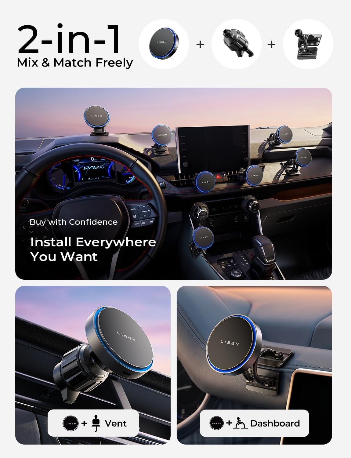Detalle 2 de LISEN 15W MagSafe Car Mount Charger