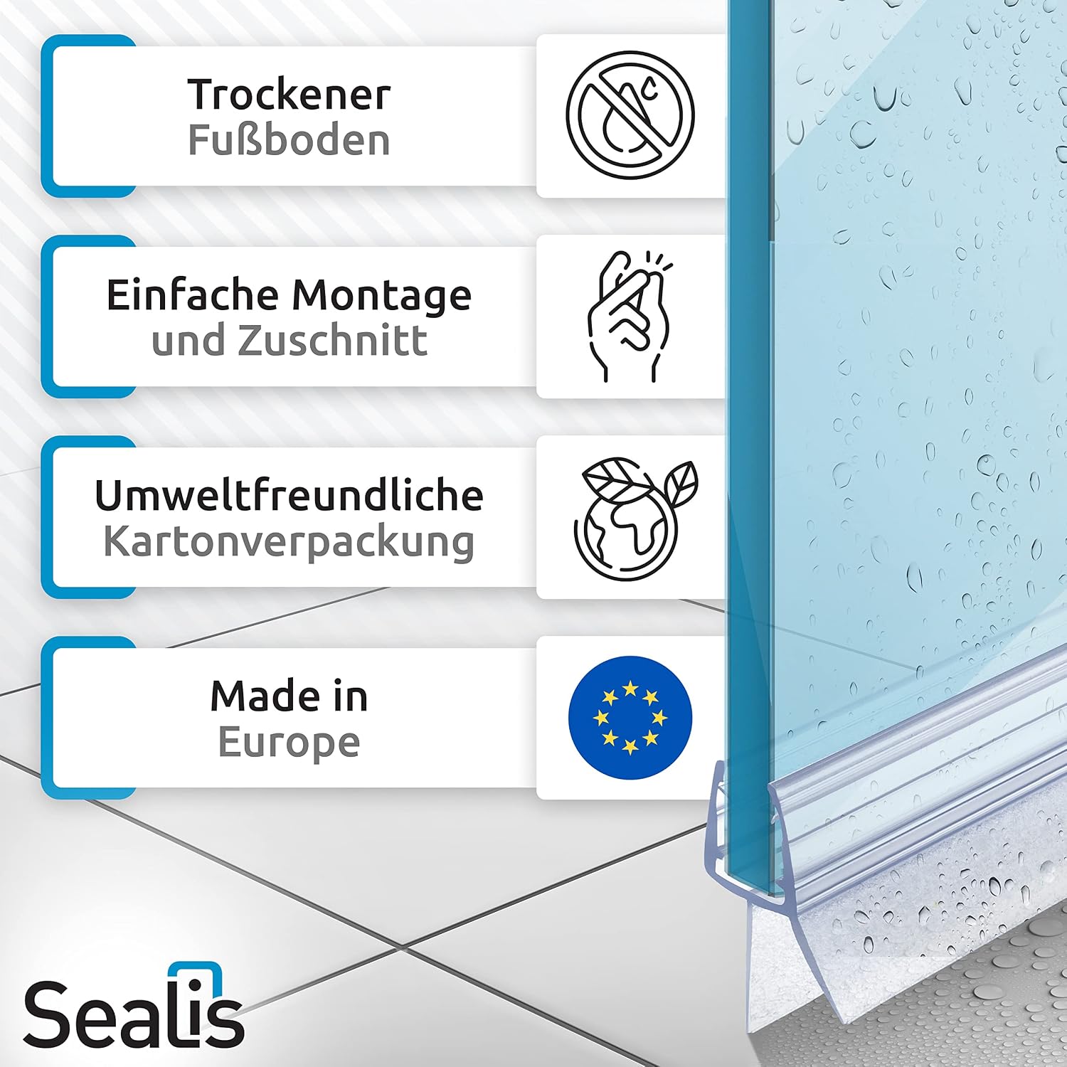Detalle 2 de Sealis 2x 80 cm Ersatz-Duschdichtung für 5–8 mm Glastüren (Duschwand/Duschkabine)