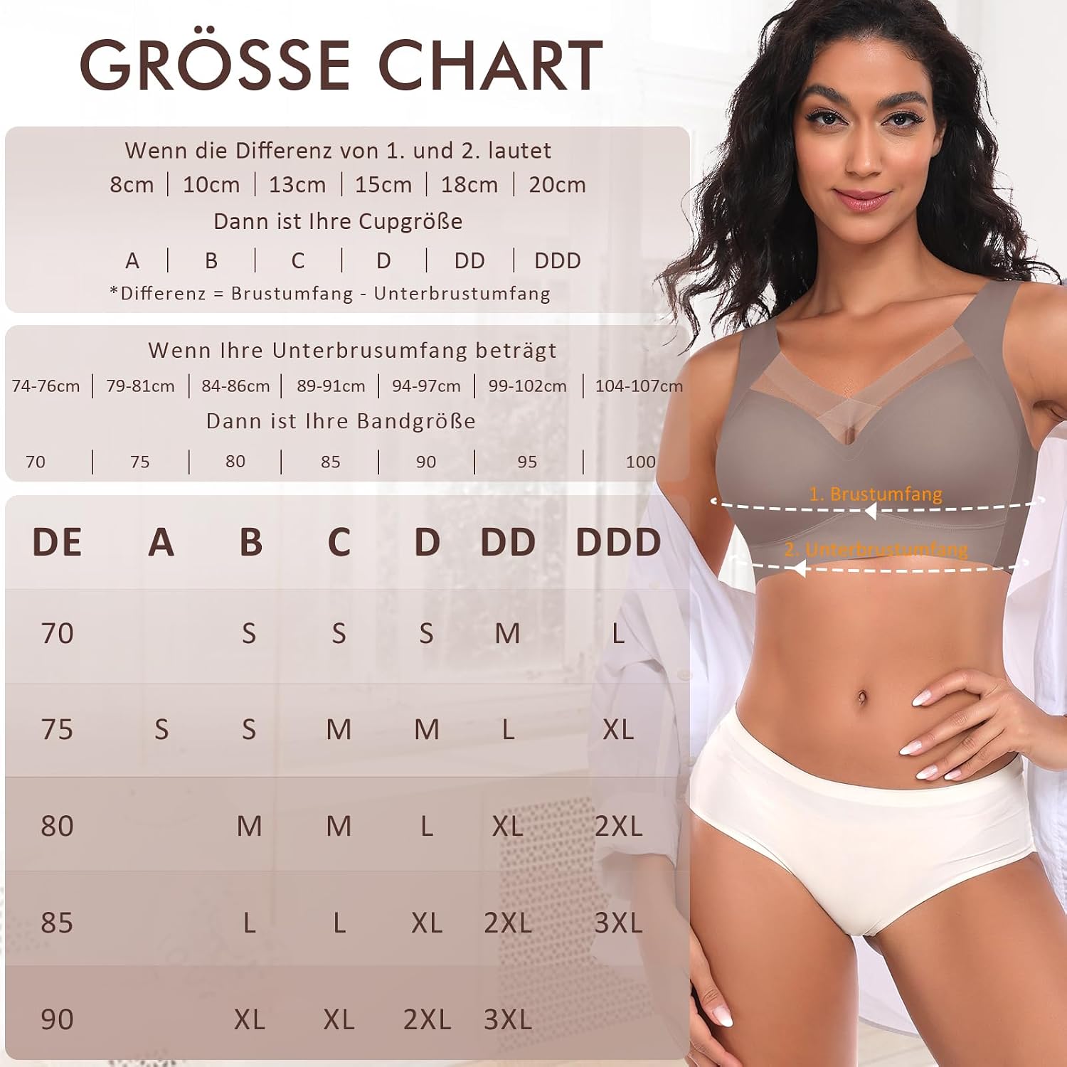 Detalle 2 de Damen BH ohne Bügel nahtloser Komfort-BH mit Soft-Cups (T-Shirt/Bralette) aus 55% Nylon & 45% Spandex