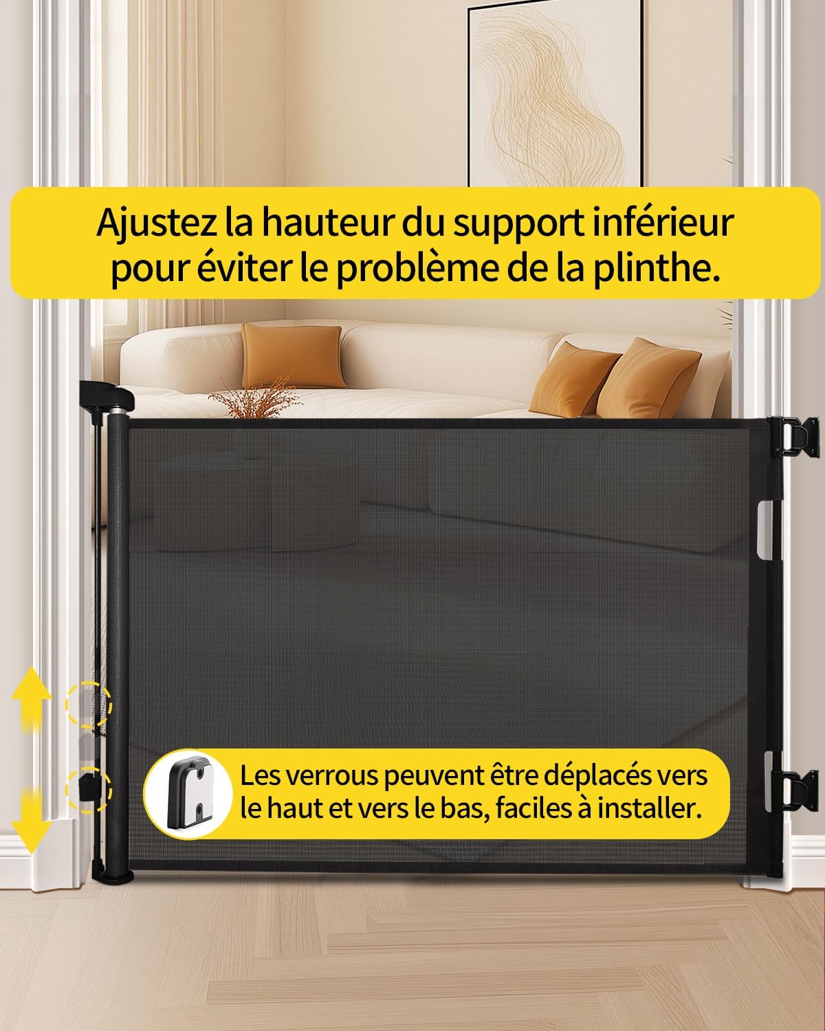 Detalle de Barrière de Sécurité Rétractable pour Bébé et Animaux – Extensible 0-140 cm, Noir