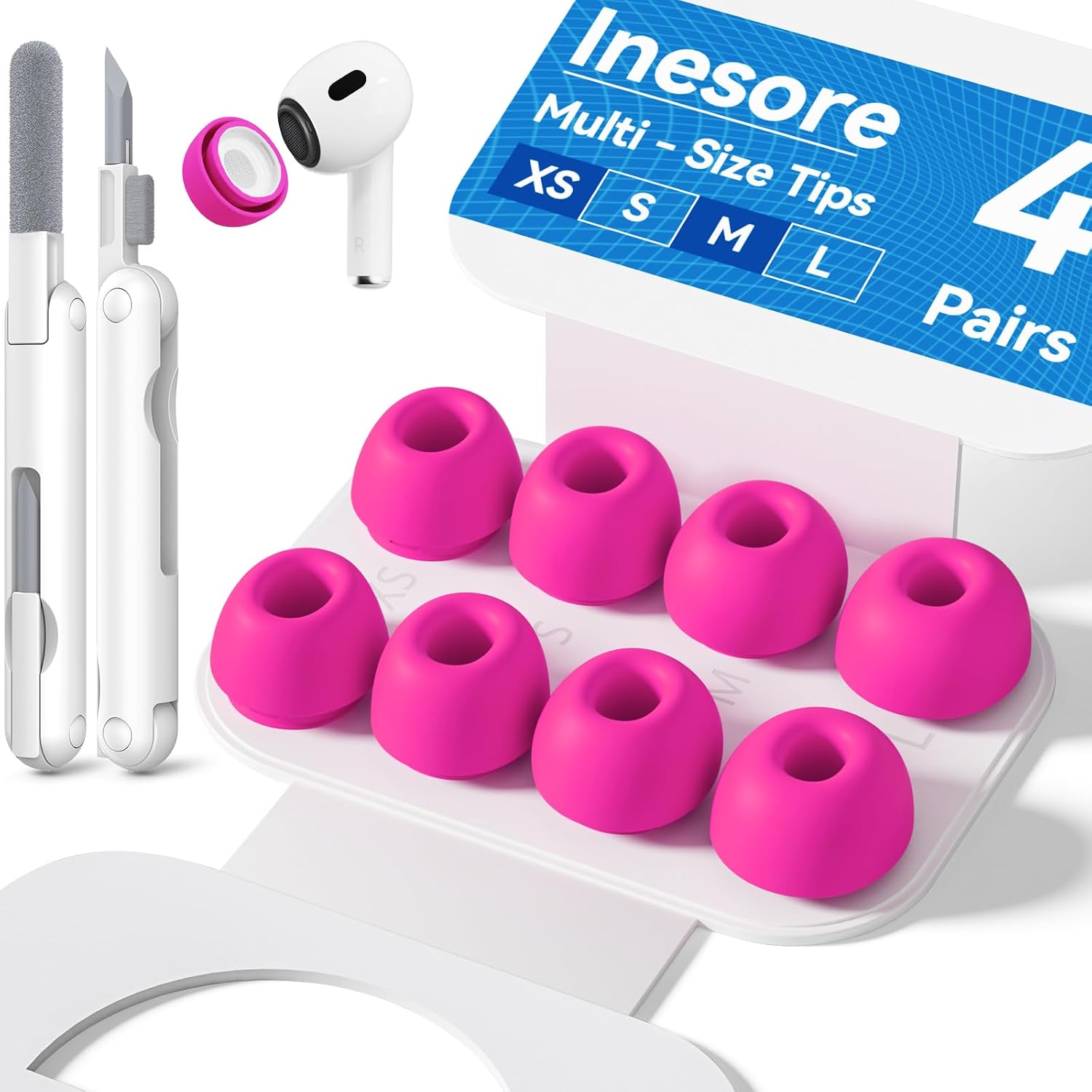 Detalle de Inesore Replacement Ear Tips for AirPods Pro, Rose Red Silicone, 4 Sizes