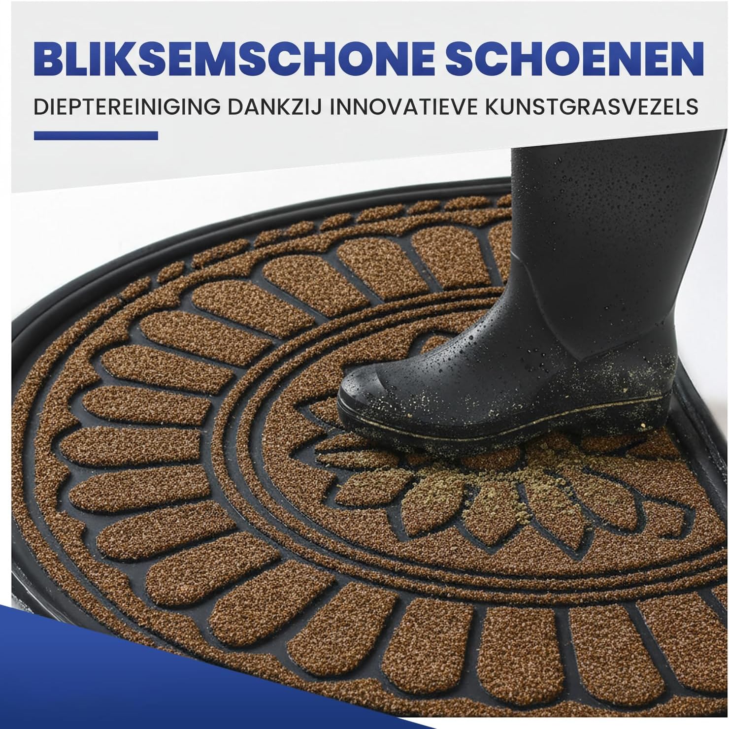 Detalle de Mibao deurmat buiten weerbestendig, halfrond, bruin-beige met rubberen onderkant
