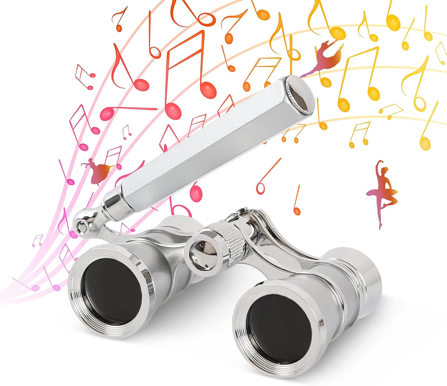 AOMEKIE Jumelles de théâtre lorgnette avec poignée 3X (argent) – longues vues en métal pour spectacles, tourisme et concerts