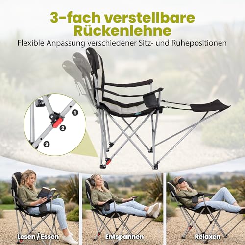 Detalle 2 de Homecall 2-in-1 Campingstuhl faltbar mit Fußablage – 2 Stück