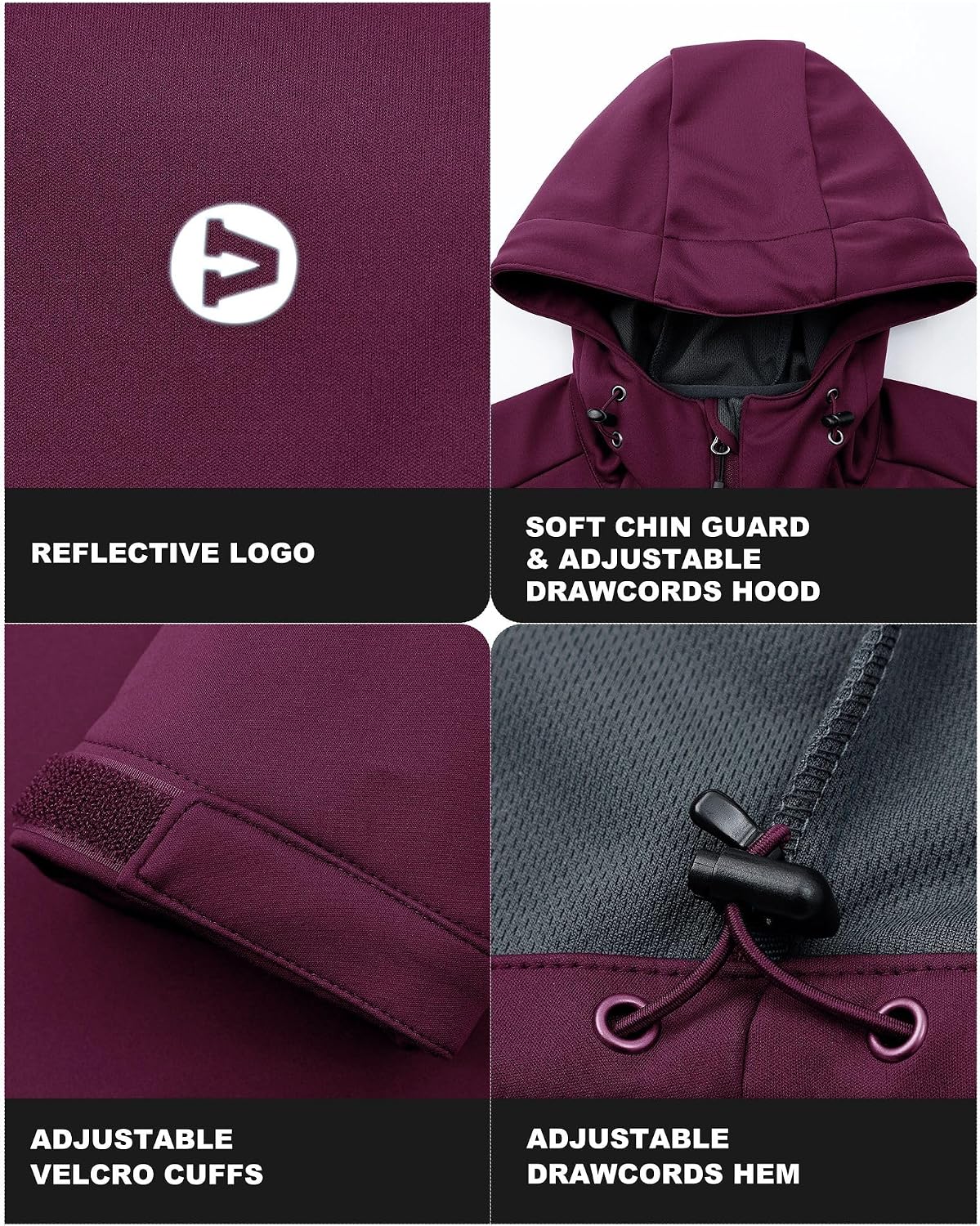 Detalle de Outdoor Ventures Damen wasserdichte Softshelljacke mit Kapuze – Winddicht für Radfahren & Wandern