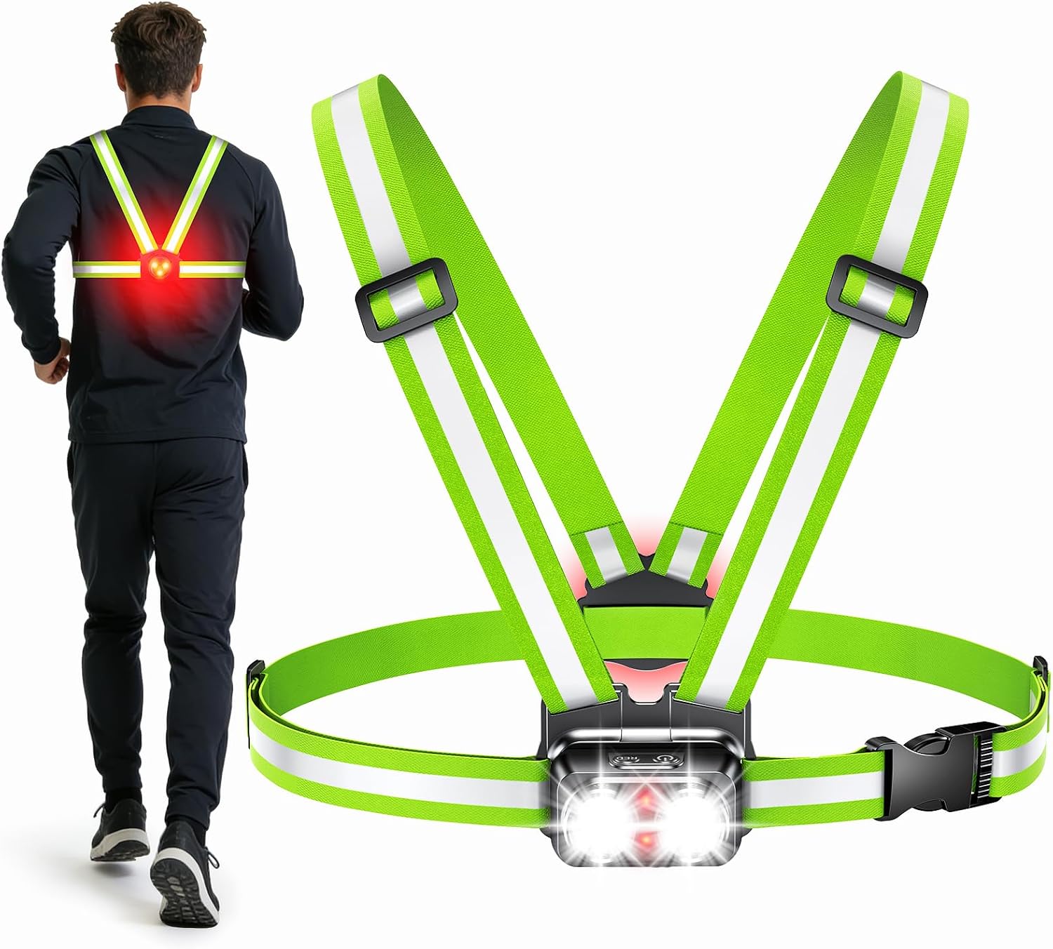 Detalle de EOIWUY Running Lights for Runners with Rear Light, 800LM and 7+2 Modes (Running Torch & Reflective Vest)