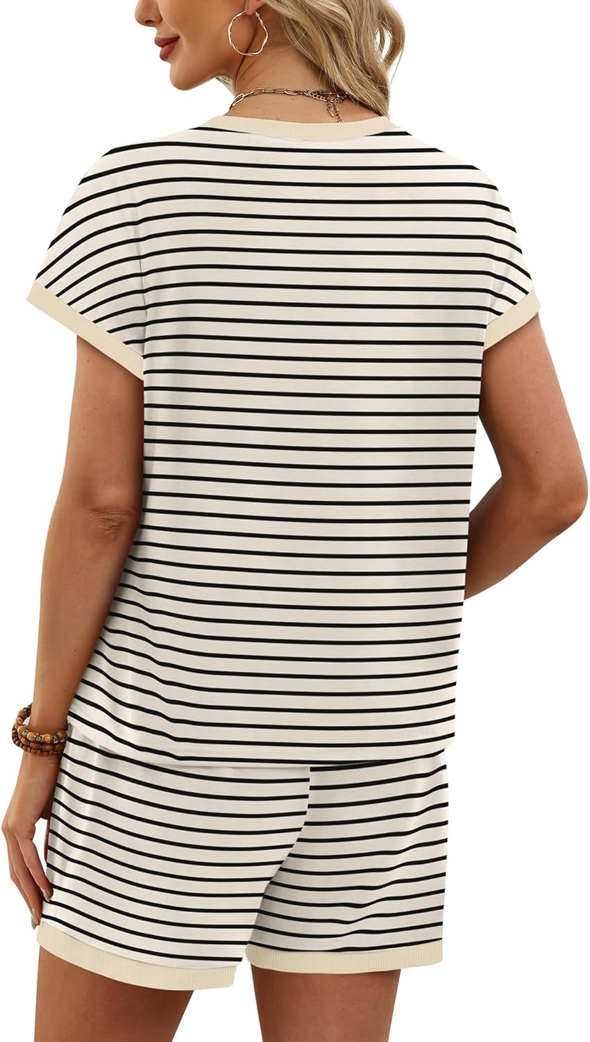 Detalle de WIHOLL Two-Piece Women’s Summer Lounge Set (Crew Neck Top & Shorts with Pockets) XS–2XL