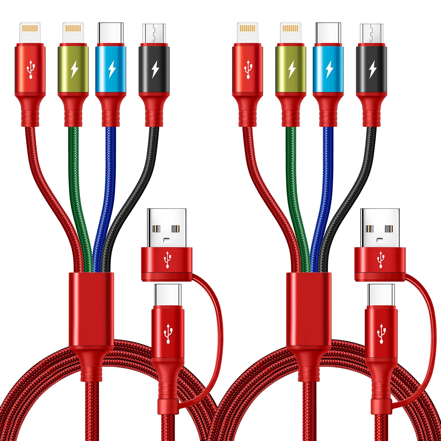 Detalle de Minlu 6-in-1 Multi Charging Cable (2-Pack, 6ft) — 6-in-1 USB A/C to Lightning, USB-C, Micro USB
