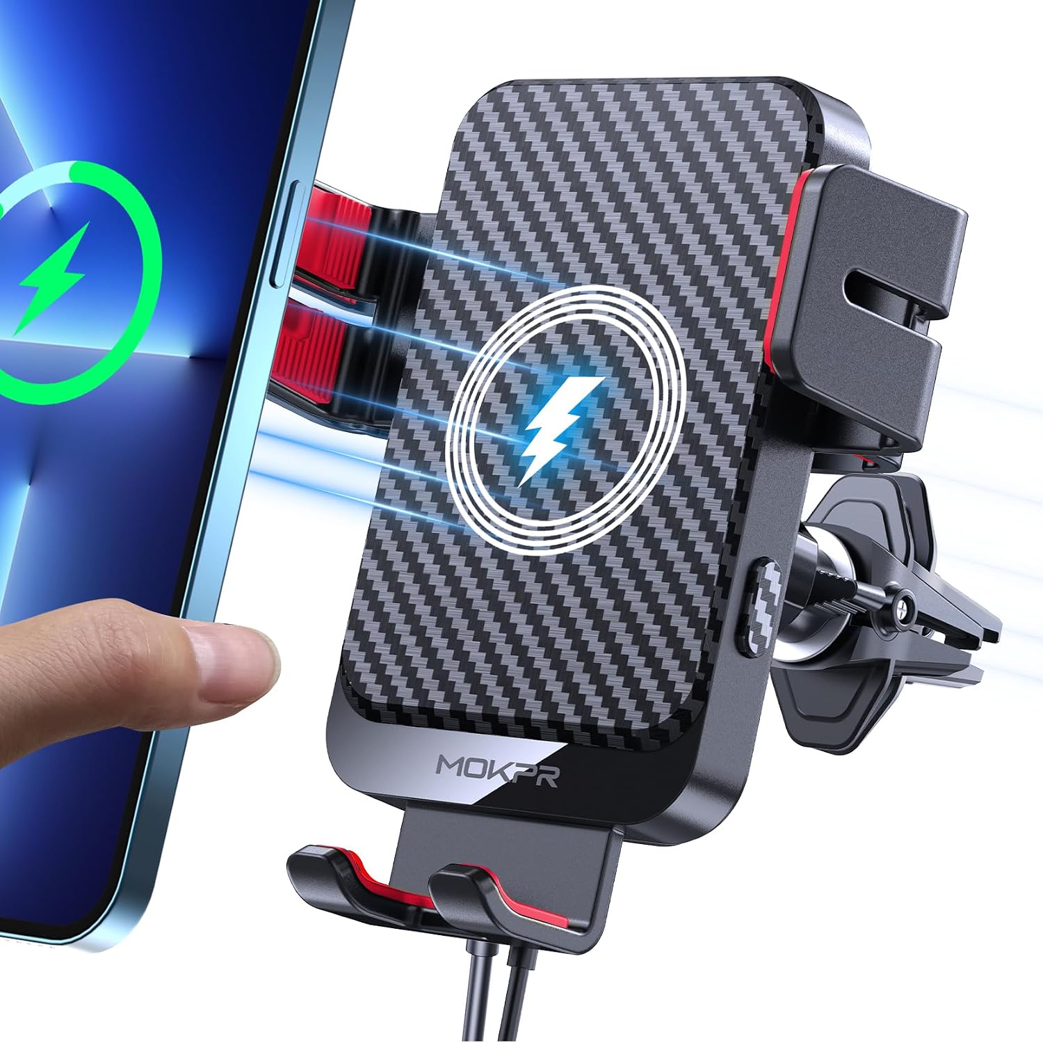 Detalle 1 de MOKPR 15W Support Téléphone Voiture Induction – Chargeur sans fil auto-ouverte et support pivotant