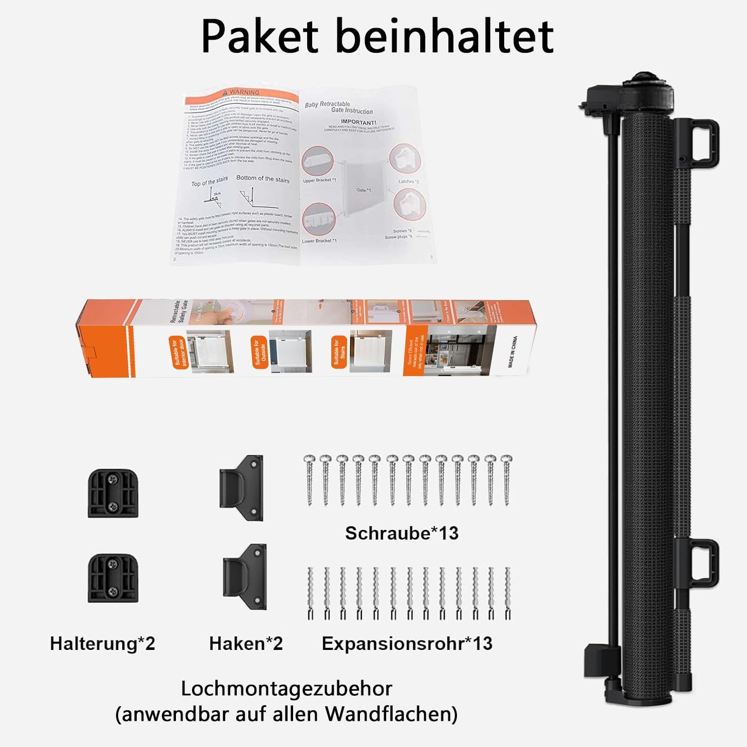 Thumbnail 4 de Eyeleaf Treppenschutzgitter / Türschutzgitter ausziehbar bis 200 cm, 86 cm hoch (innen & außen, grau)