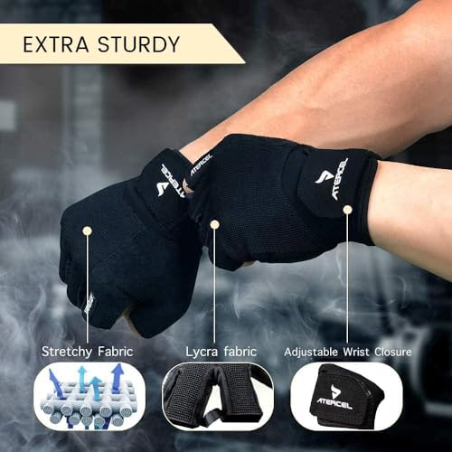 Detalle 2 de Atercel Weight Lifting Gloves (Size M) – Breathable Crossfit & Gym Gloves for Men & Women, Black