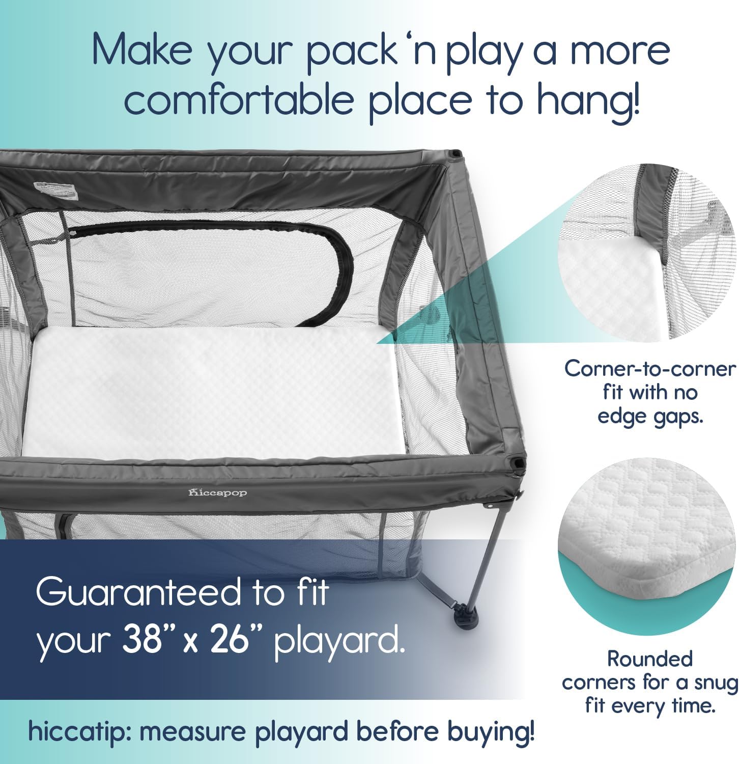 Detalle de Hiccapop Playard Mattress Pad (38"x26"x1.25"): Snug, Portable Comfort for Playpens
