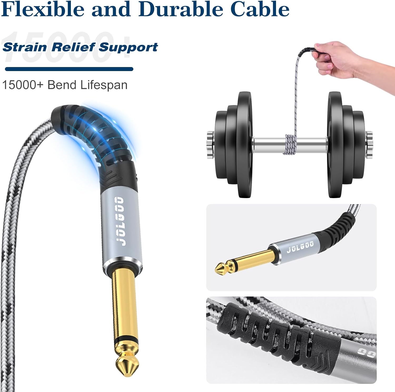 Detalle 1 de JOLGOO jg-ts-2023102803 1/4-Inch TS Instrument Cables, 10 ft, 2-Pack