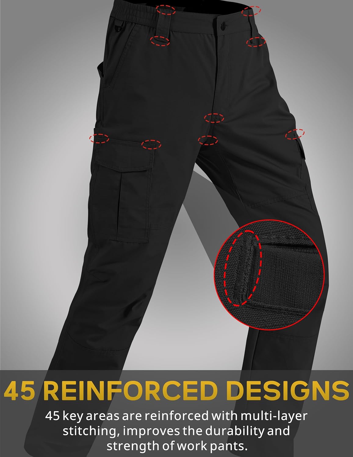 Detalle de CNBQDD Mens Work Pants: Ripstop Waterproof Cargo Pants with 7 Pockets for Men