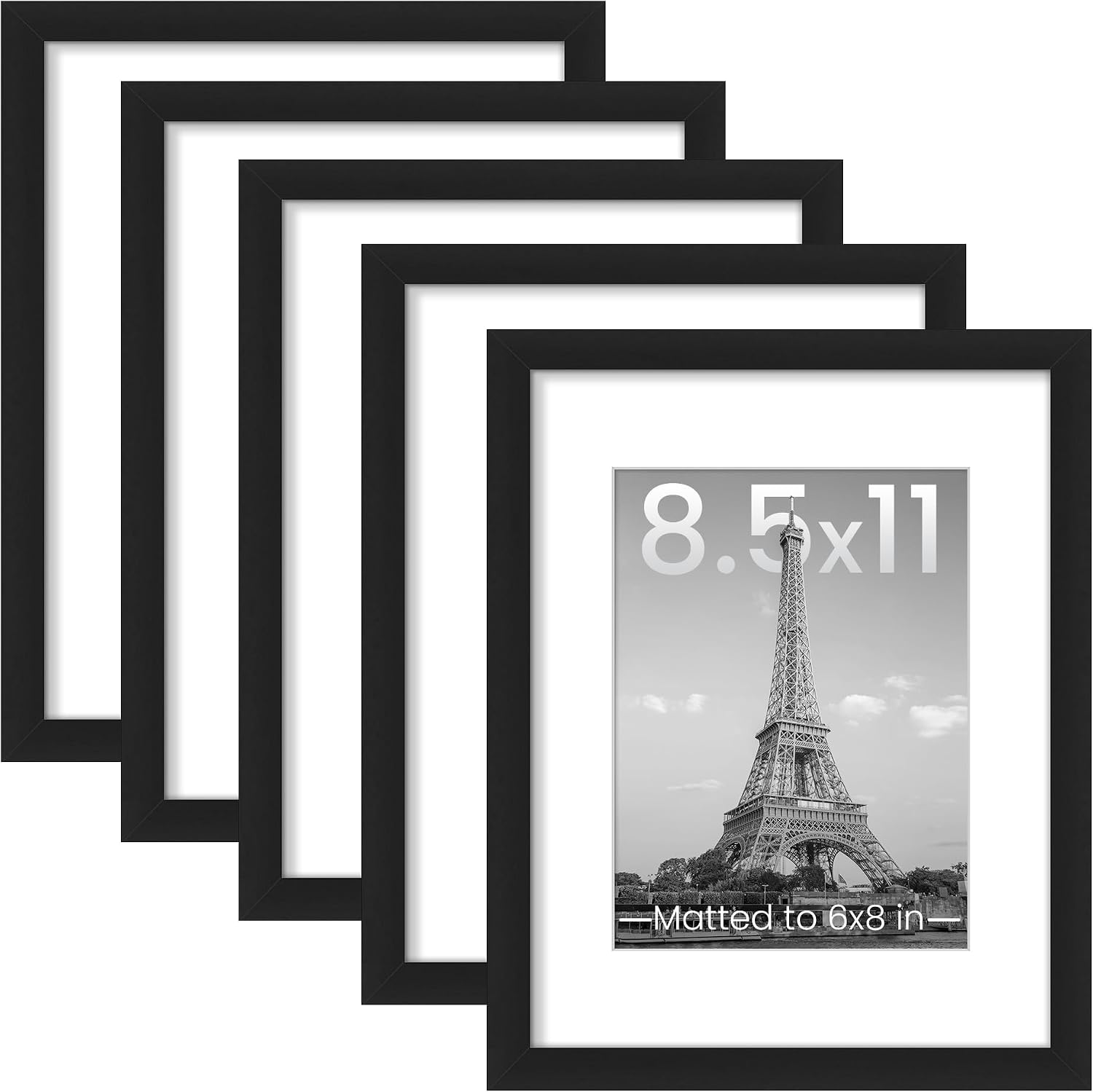 Detalle de upsimples 8.5x11 Picture Frame Set of 5, Black, Wall-Mounting, Plastic Cover