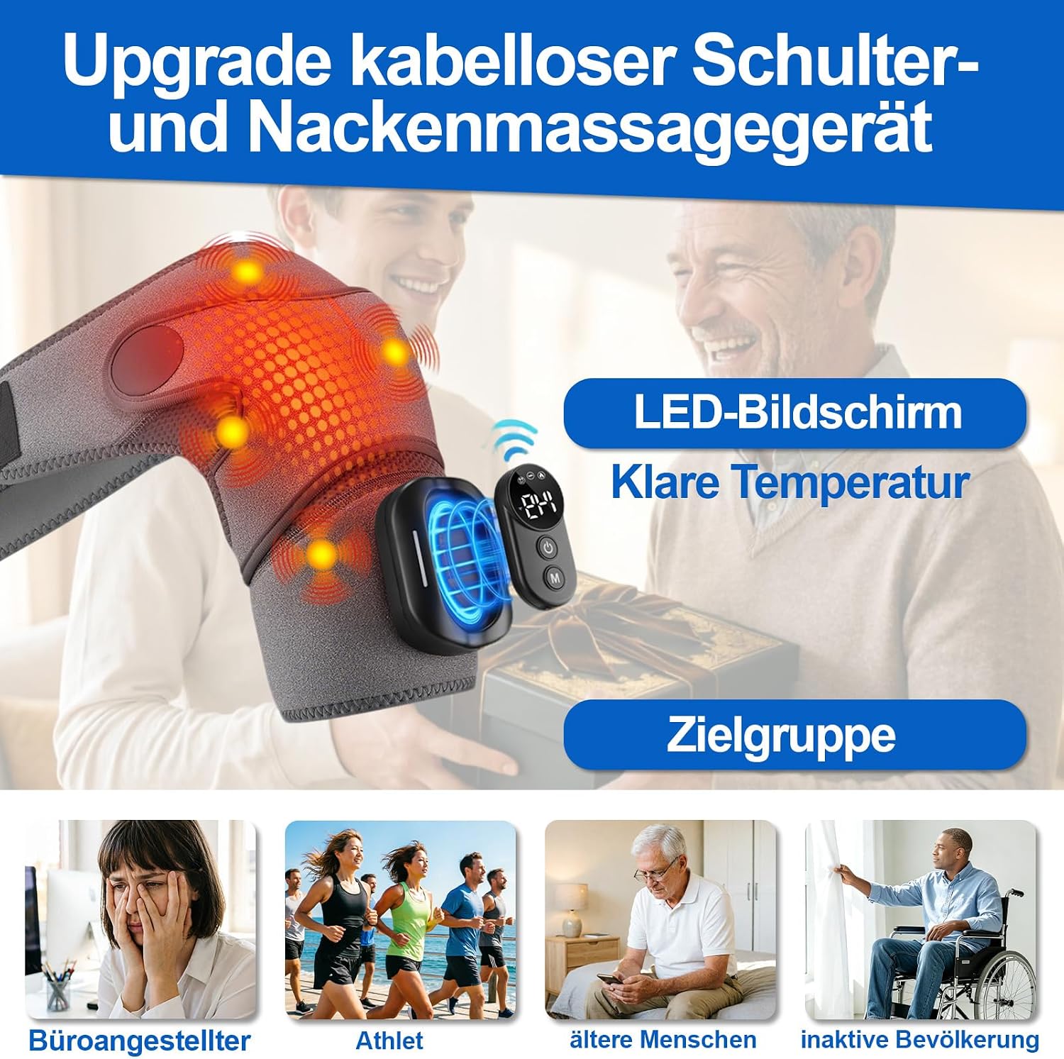 Detalle 2 de Schulter Massagegerät 3-in-1 mit magnetischer Steuerung – 5 Heizstufen, 5 Vibrationsmodi, 5000 mAh Akku