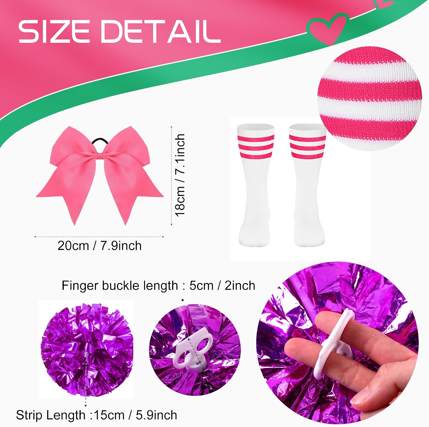 Detalle 2 de WooHand Cheerleader Costume for Girls with Pom Poms, Skirt and Knee Socks