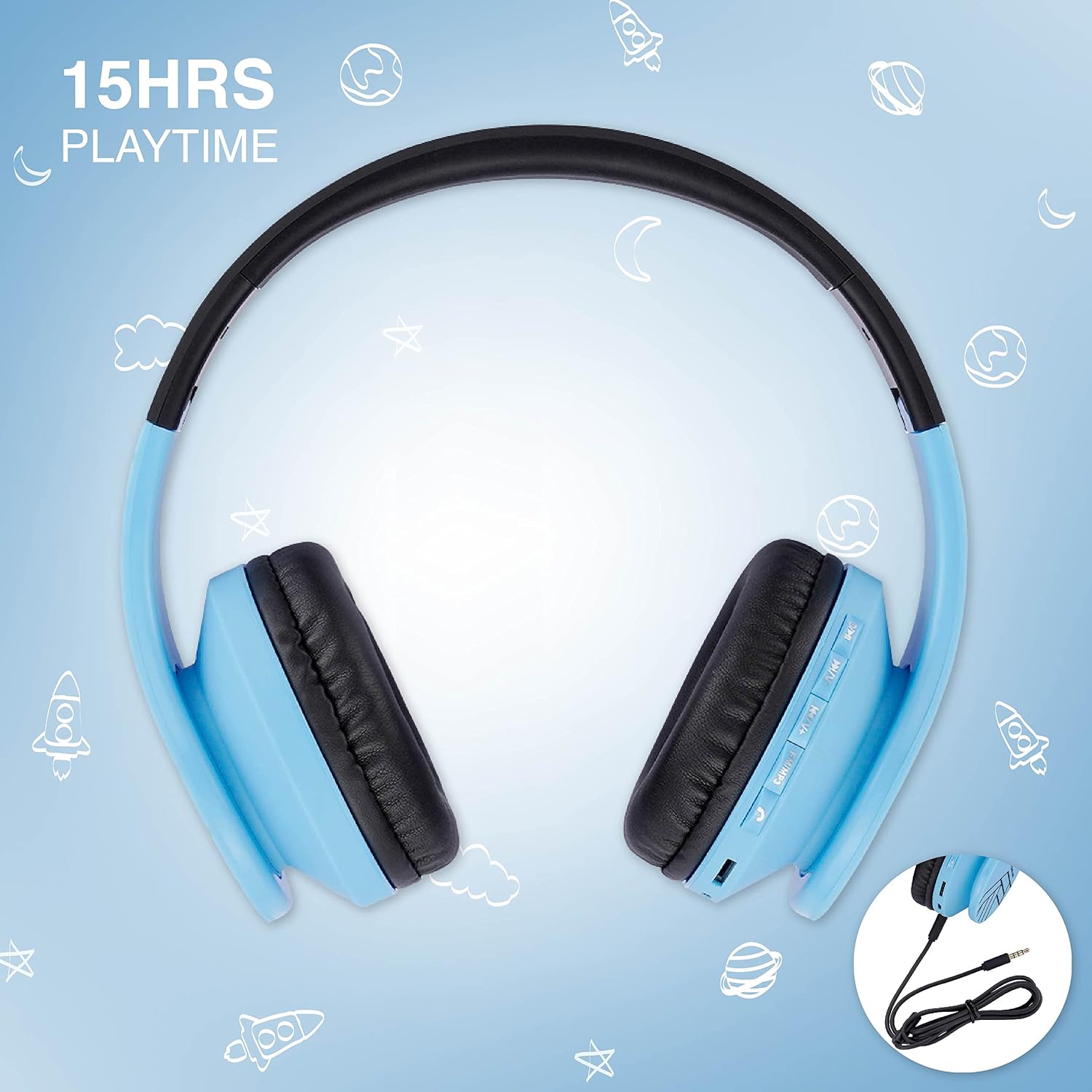 Detalle 2 de PowerLocus P2 Kids’ Bluetooth Headphones, Foldable Over-Ear, 85 dB Limit