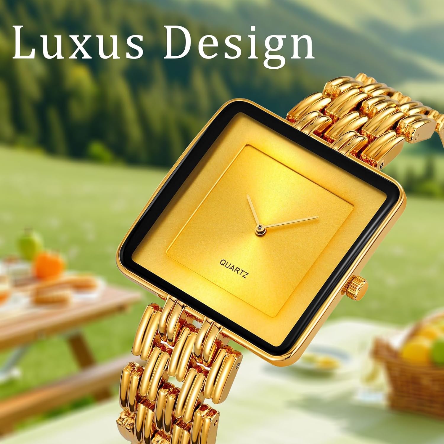 Thumbnail 4 de findtime Quadratische Armbanduhr Unisex – analoge Quarz-Uhr mit 3-ATM-Schutz, Metallarmband im Business-/Retro-Look