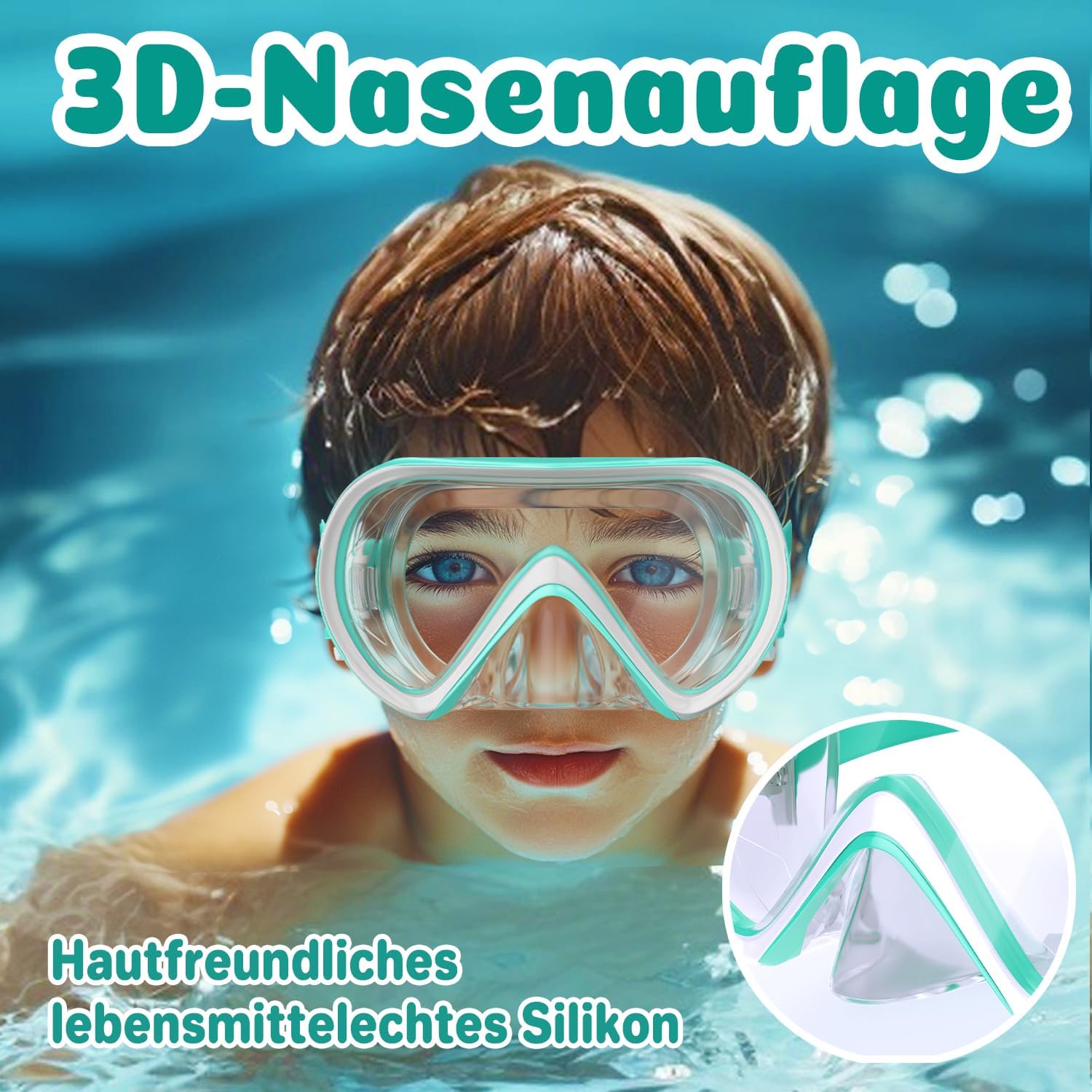 Detalle de COOLOO Kinder-Taucherbrille mit Stoffband, Nasenabdeckung und 180° Panorama-Sicht