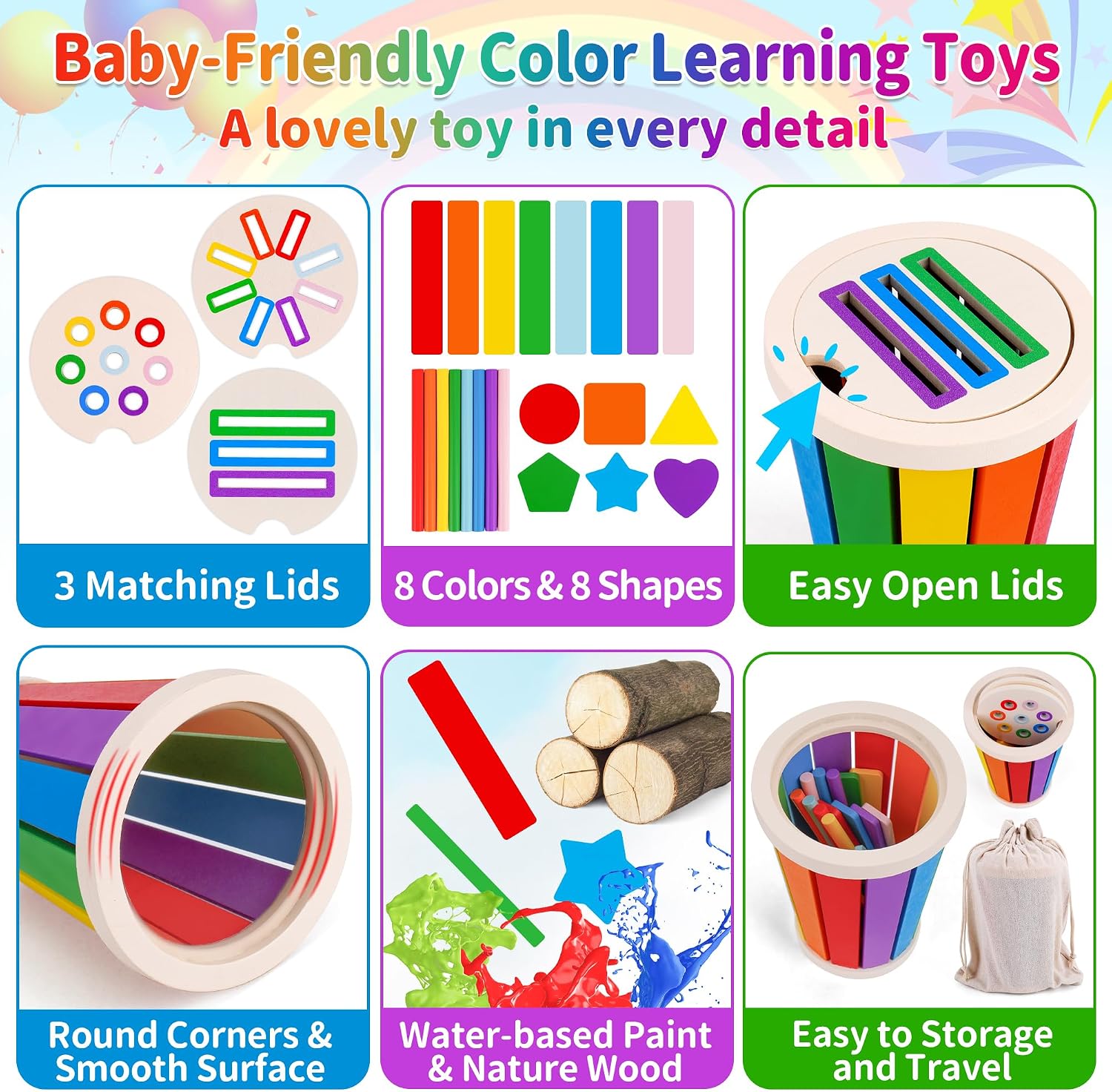 Detalle 2 de FCSONU Jouet Montessori tri formes 34 pcs