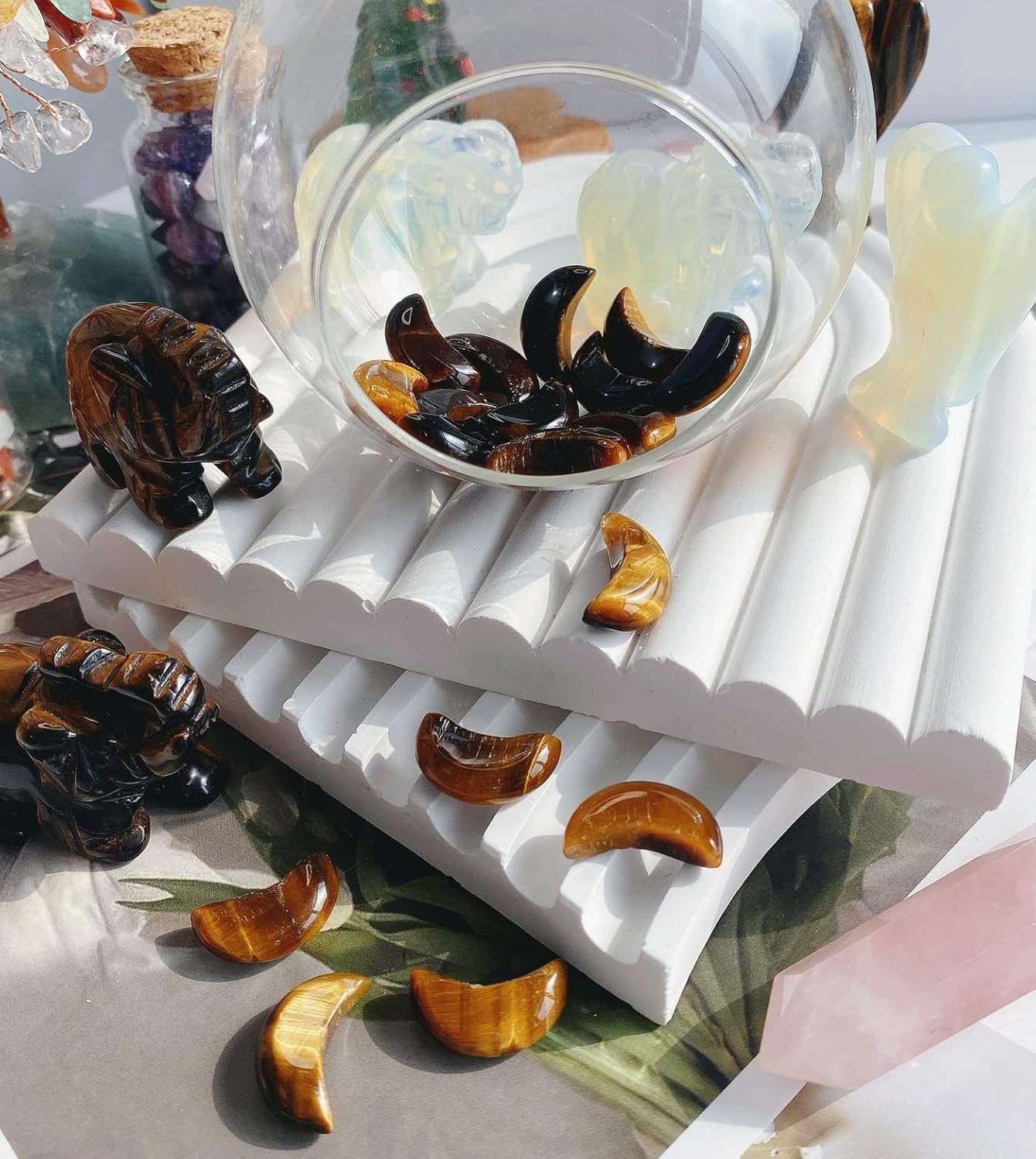 Thumbnail 4 de XIANNVXI 10 Pieces Tigers Eye Moon Crescent Crystal Healing Set