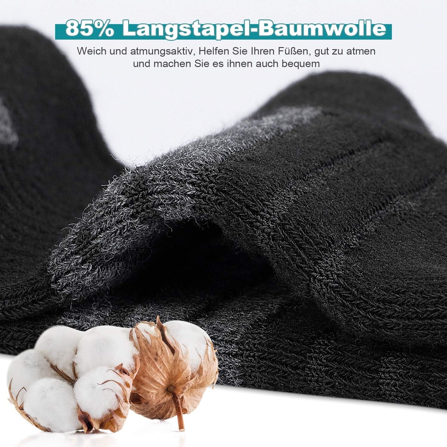 Thumbnail 5 de anqier 6 Paar Sneaker-Socken atmungsaktiv aus Baumwolle – kurz, leicht gepolstert (Schwarz/Weiß/Grau)