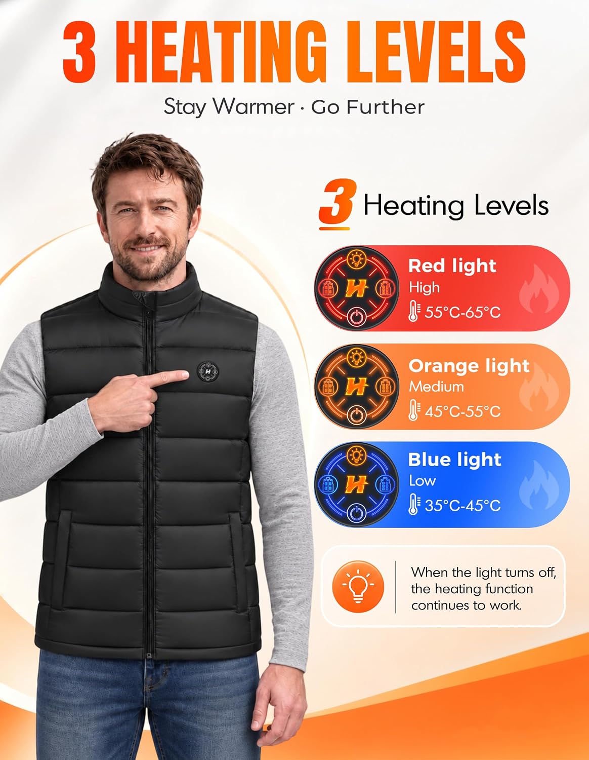 Detalle 1 de HOOHEAT Men's Heated Vest with 15 Heating Zones and 16,000mAh Battery Pack