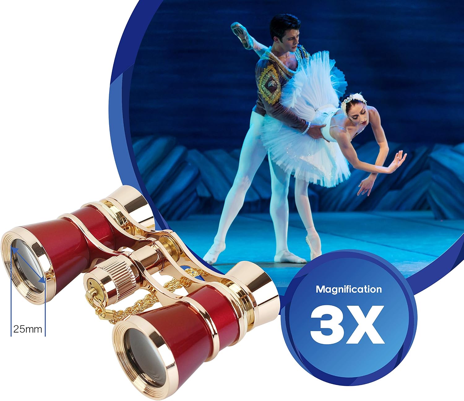 Detalle de Aomekie Theatre Opera Glasses Binoculars 3X25 (Red) with Chain