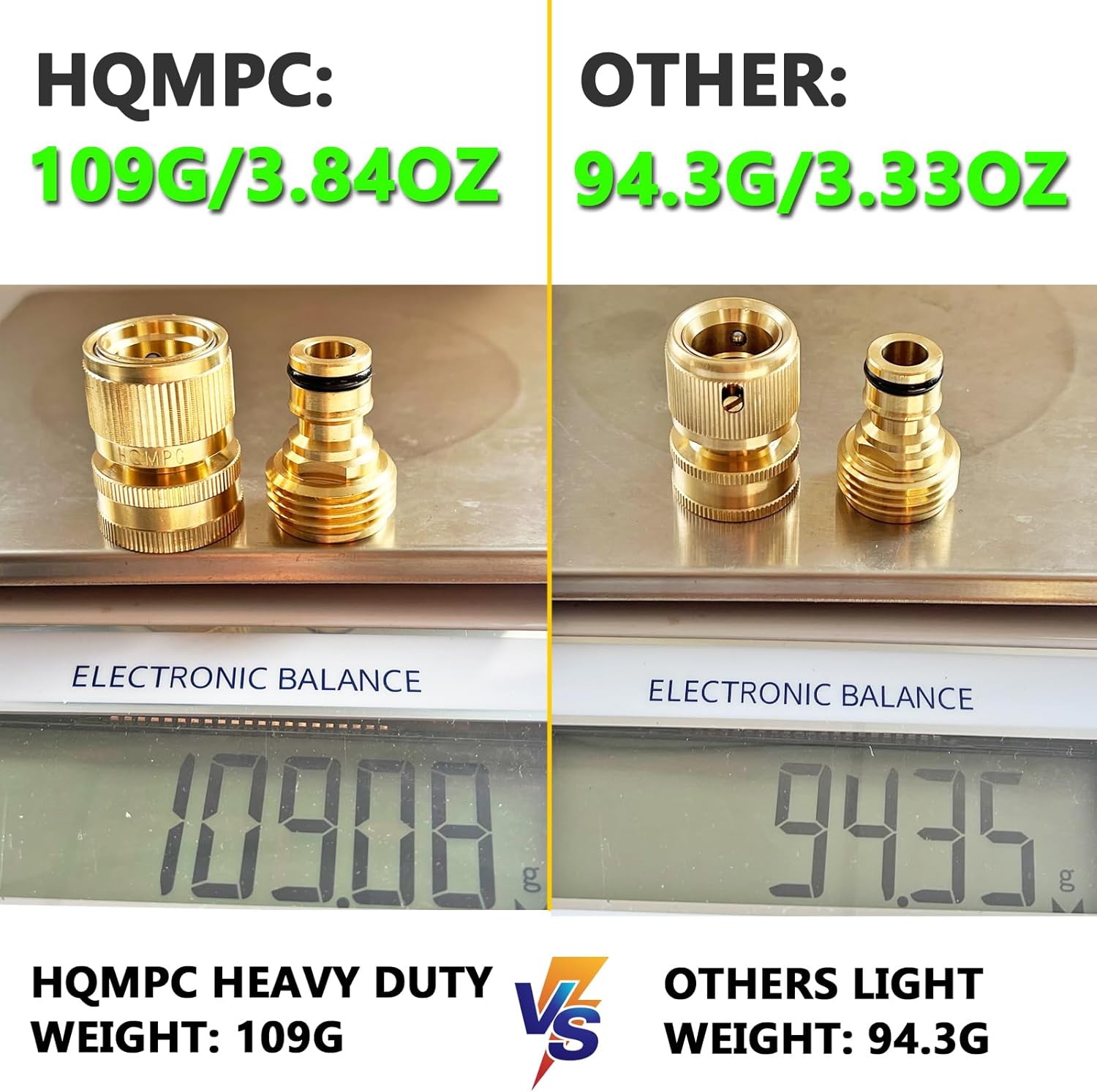 Detalle 2 de HQMPC Solid Brass 3/4" GHT Garden Hose Quick Connect Set (2 Sets, 2 Female + 2 Male)