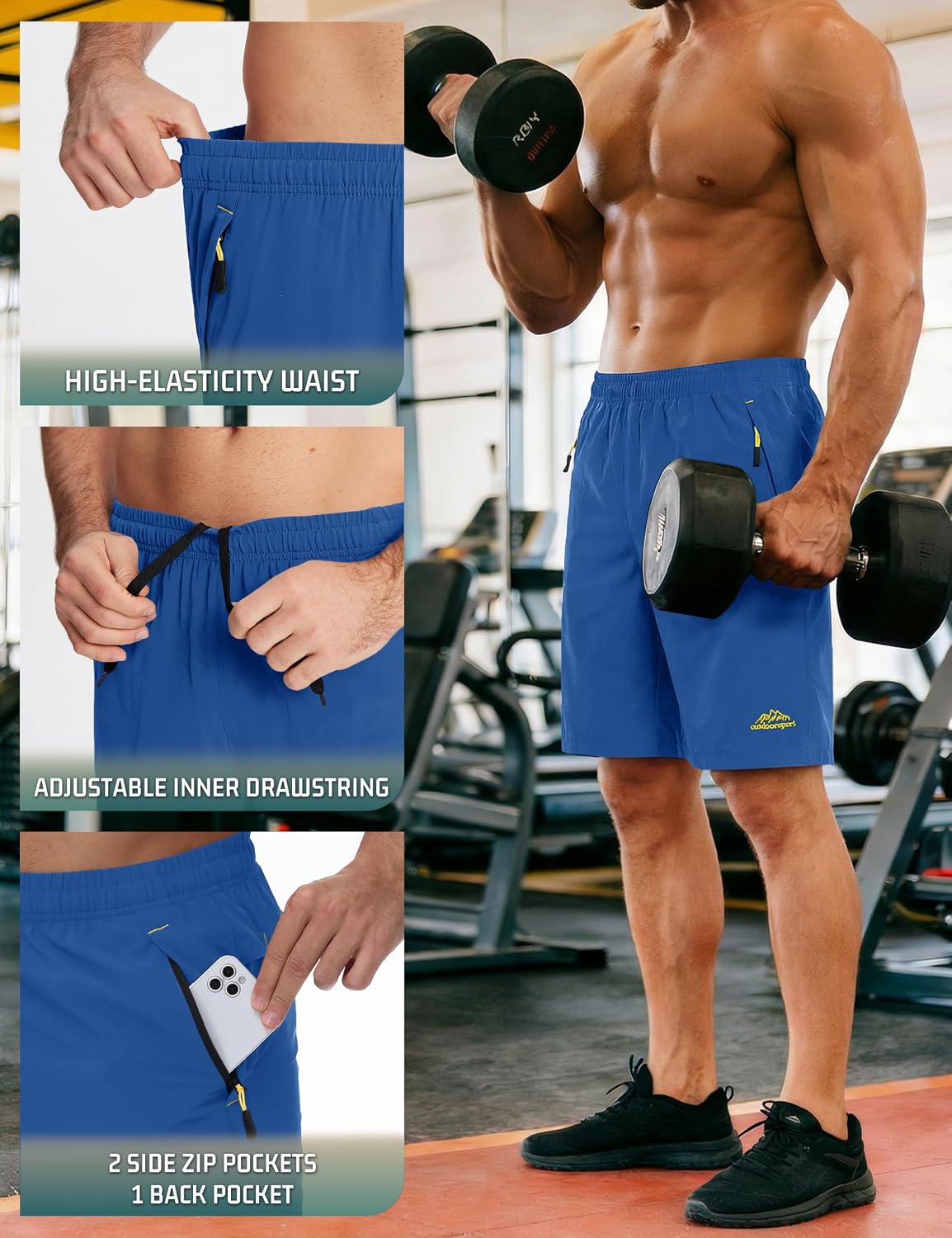 Detalle 2 de TACVASEN men’s quick-drying training shorts with zip pockets
