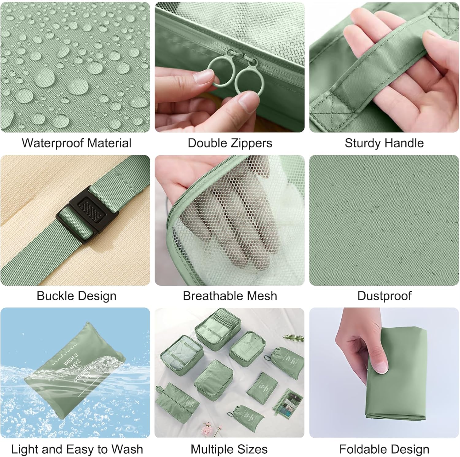 Detalle de Packing Cubes for Suitcases – 10-Piece Travel Organiser Set (Matcha Green)