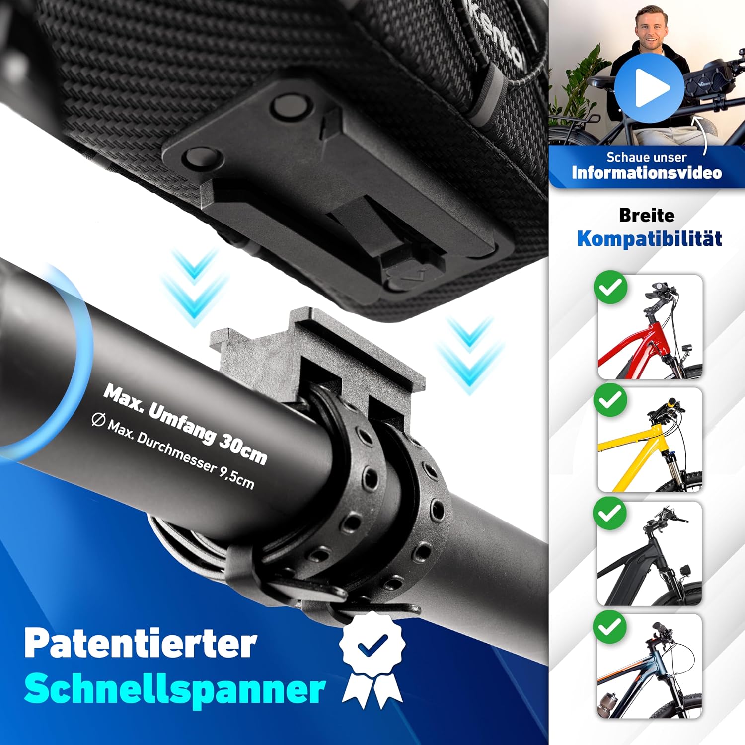 Detalle de Valkental Fahrrad Rahmentasche mit Schnellspanner – wasserdichte Oberrohrtasche für Ebike, Rennrad & MTB
