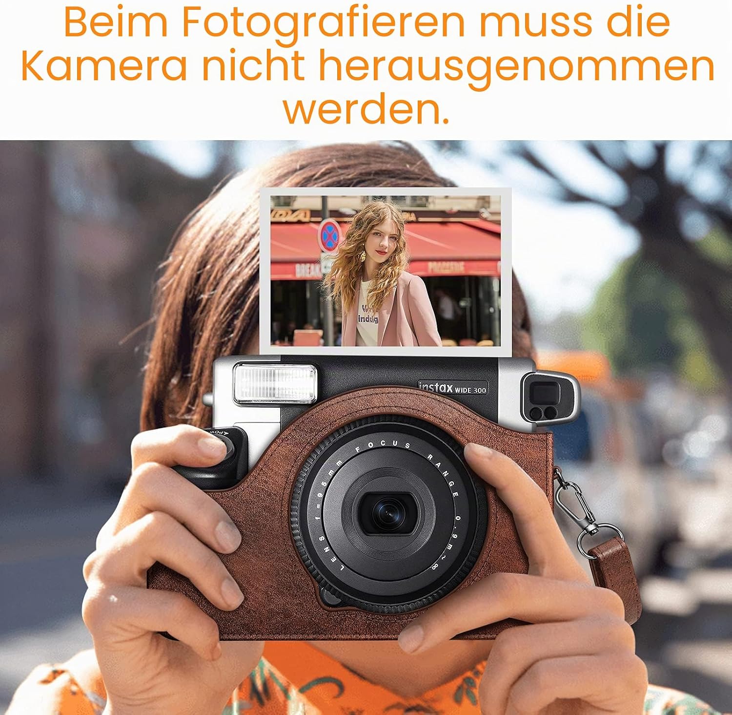 Detalle de Fintie Schutzhülle für Fujifilm instax Wide 300 – Premium Tasche mit abnehmbarem Riemen, Braun