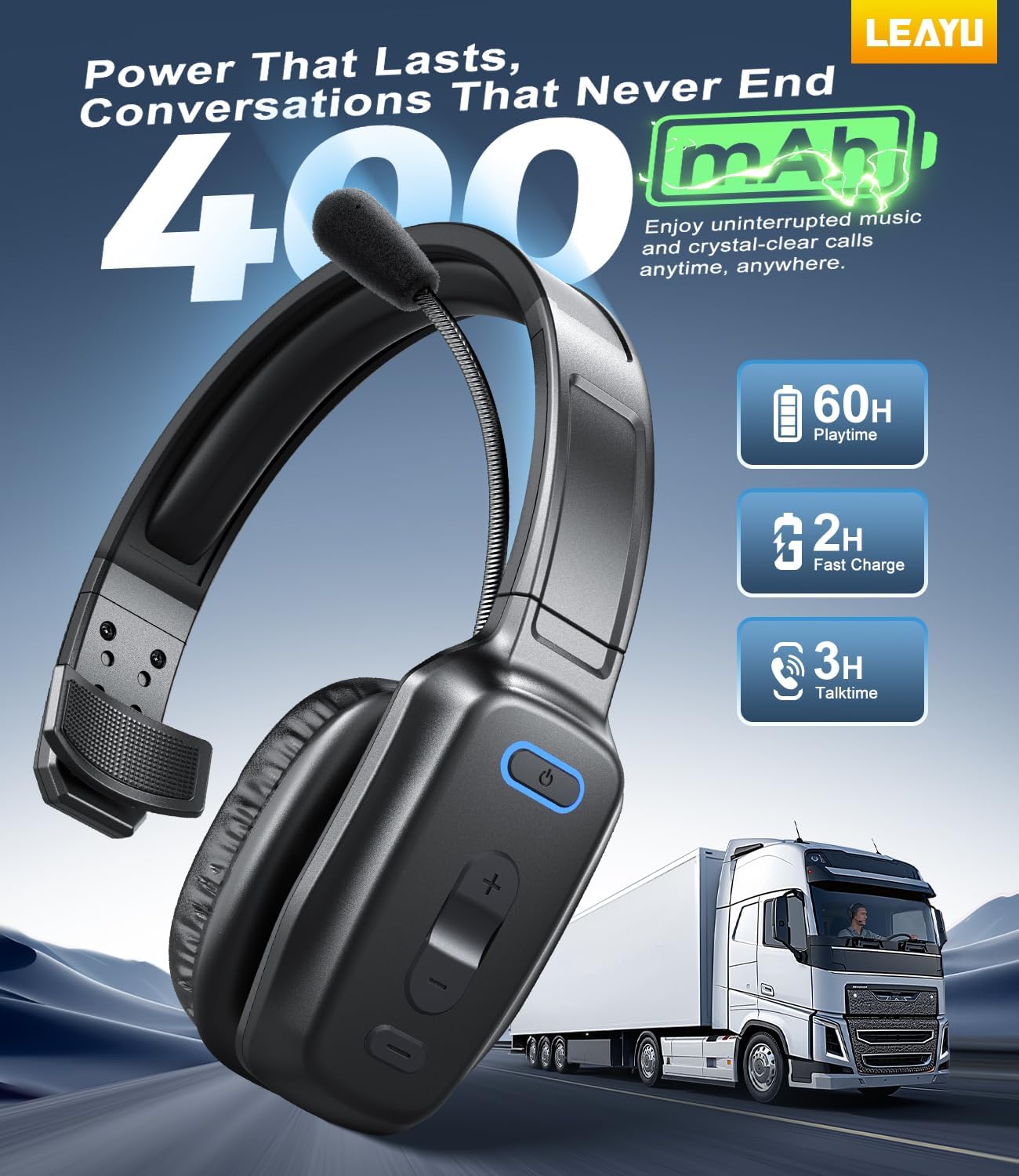 Detalle de LEAYU 60hr Bluetooth Trucker Headset