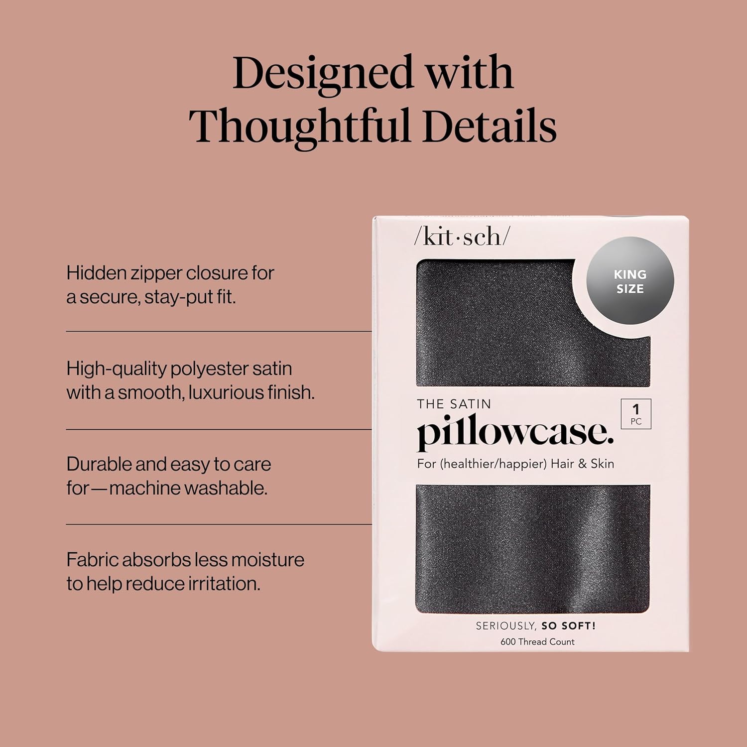 Thumbnail 2 de Housse de coussin satin Kitsch (taille King 19"x36") charbon avec fermeture éclair