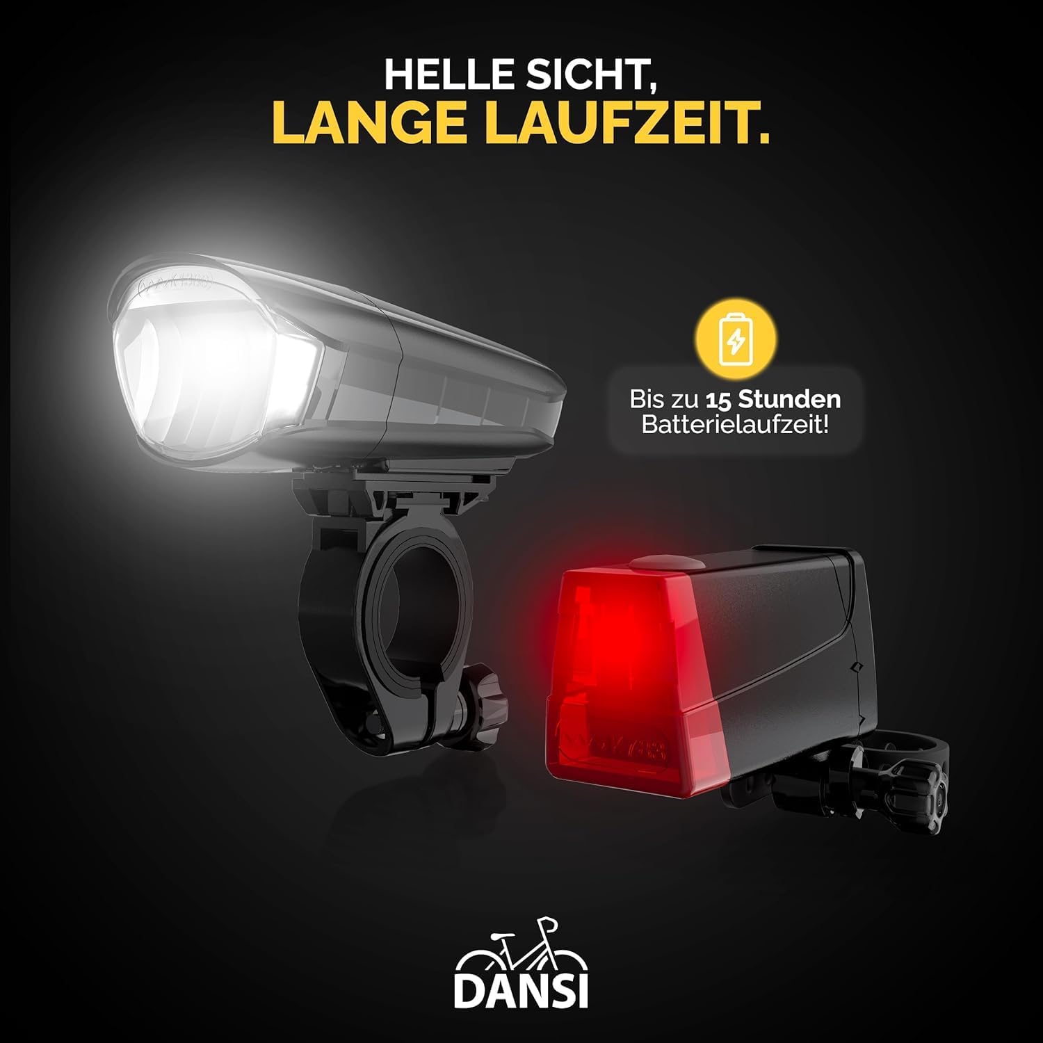 Thumbnail 2 de DANSI Fahrradleuchten-Set StVZO I LED-Fahrradlicht – Front und Rücklicht, 30/15 Lux