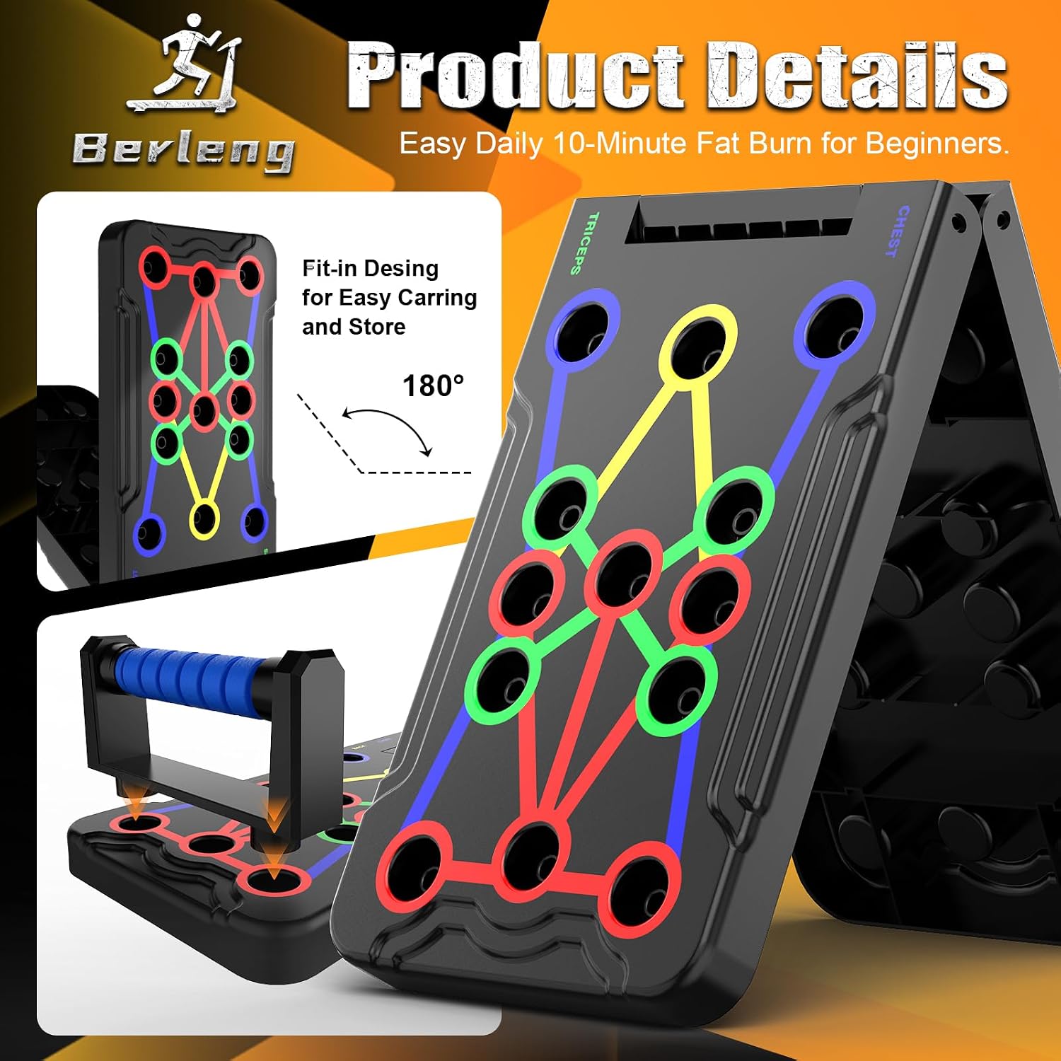 Detalle de IUT Berleng-26K Foldable 30-in-1 Push-Up Board with Ergonomic Handles