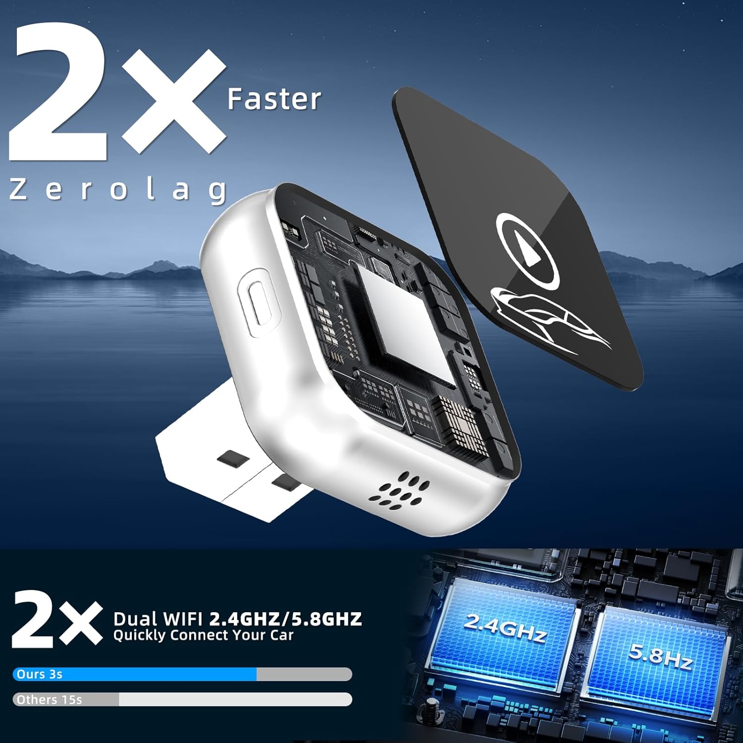 Detalle de Wireless CarPlay Adapter UK — 2-in-1 Wireless CarPlay and Android Auto upgrade for 2016+ cars