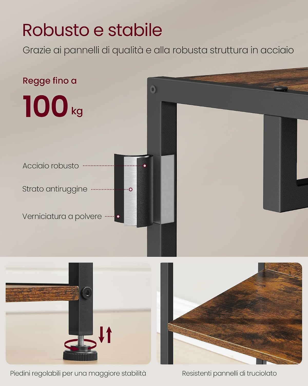 Thumbnail 3 de VASAGLE Appendiabiti con Barra e Ripiani RCR061BD04 – Nero Inchiostro / Marrone Vintage