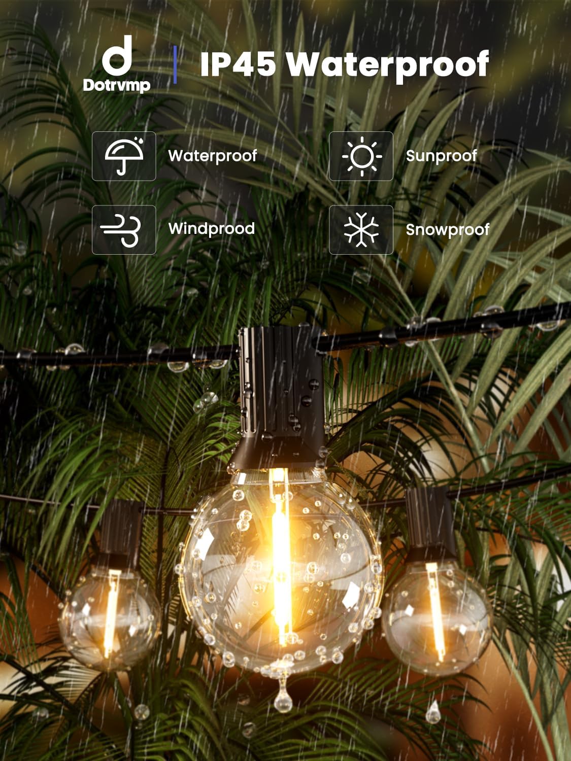 Thumbnail 3 de Dotrvmp LED Festoon Lights Outdoor 100FT/30M with Shatterproof G40 Bulbs, 2700K Warm White
