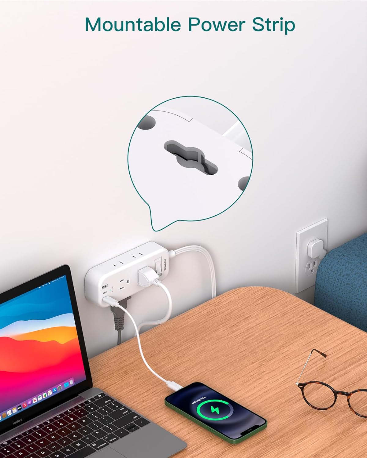 Detalle 2 de Extension Cord 15 ft Power Strip Surge Protector with 6 AC Outlets and 3 USB Ports (2 USB-C)