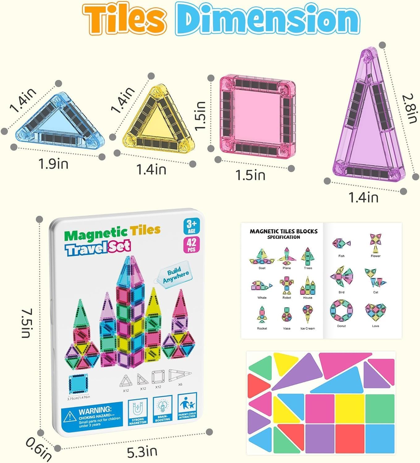 Thumbnail 6 de Magnetische Tiles Konstruktion Set 42 Stück – Reisebox, Montessori-Spielzeug für Kinder ab 3 Jahren