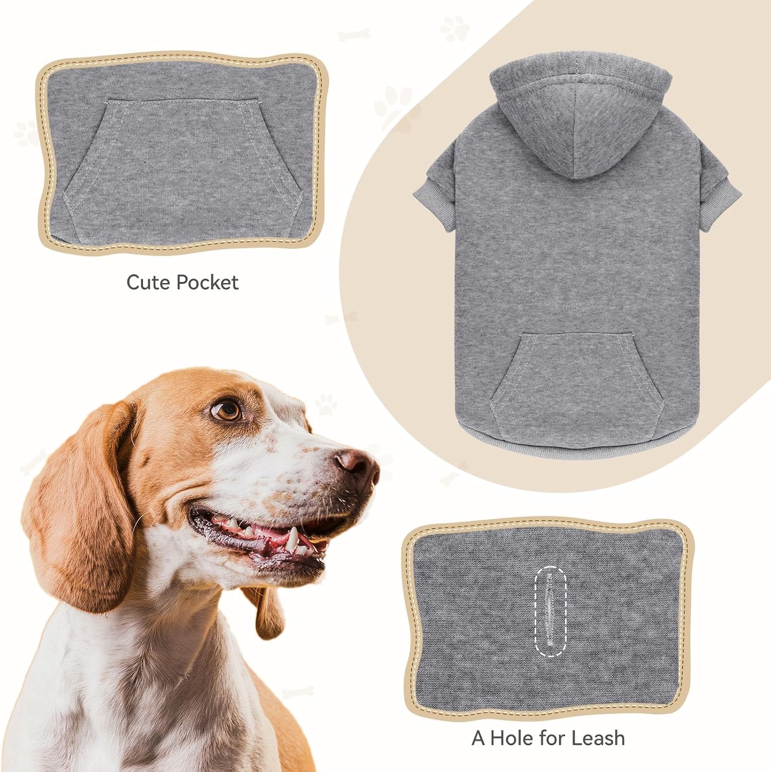 Detalle 2 de QDYU QDYU971861 Dog Hoodie, Gray XXL Brushed Fleece with Pocket