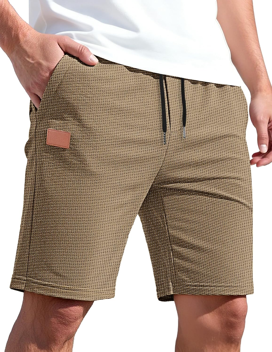 Detalle de TARAINYA Pantaloncini Waffle Uomo – Cotone Estivi con Coulisse, Regular Fit