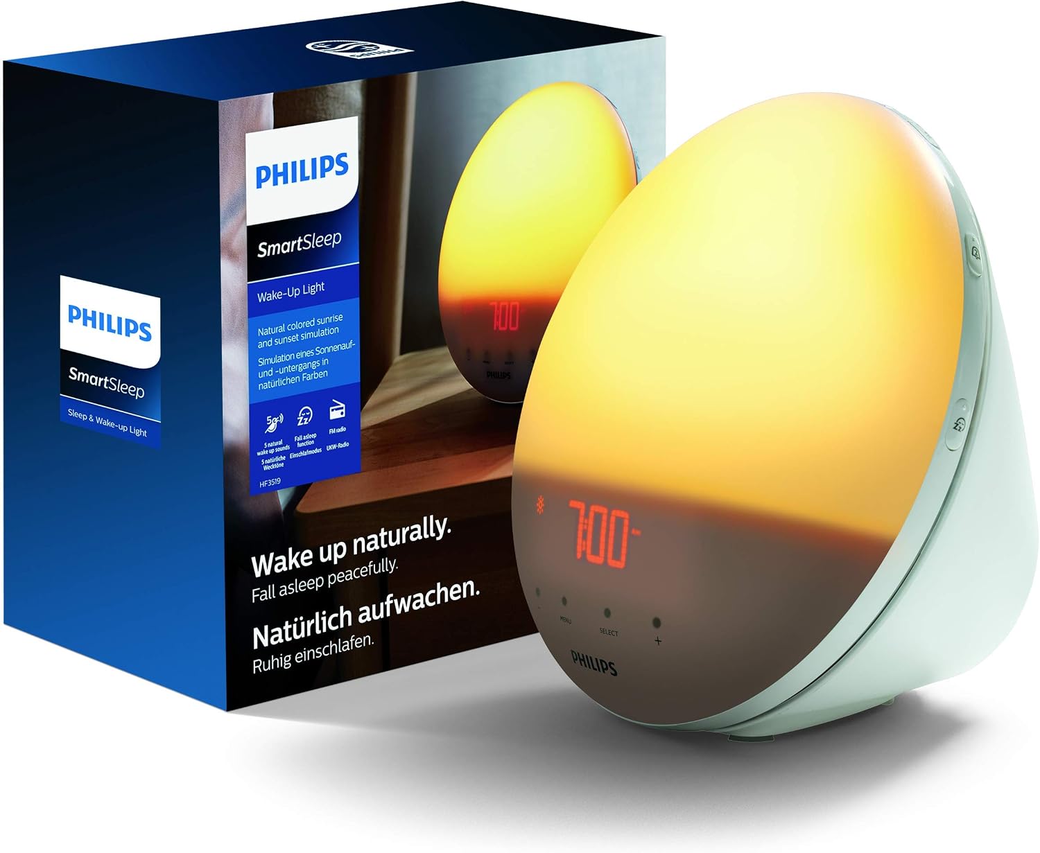 Detalle de Philips HF3519/01 Wake-up Light con alba solare, radio FM digitale e sveglia con luce diurna (bianco)