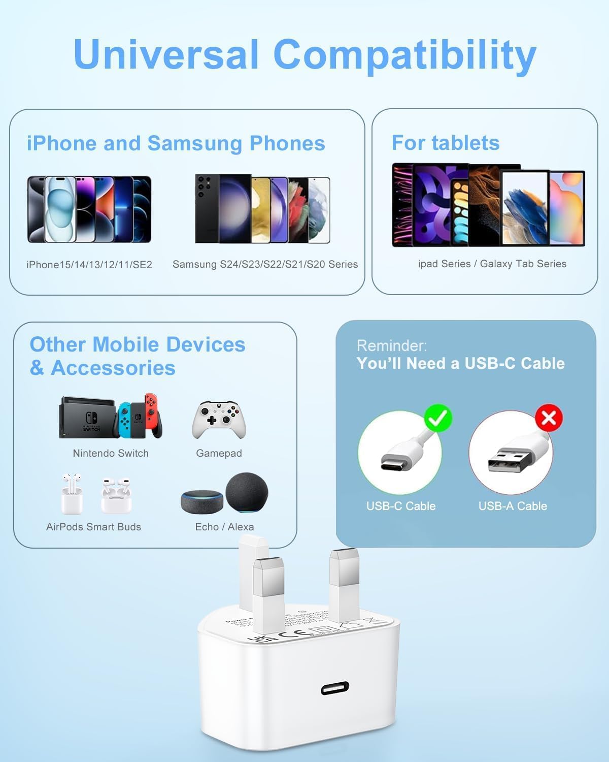 Thumbnail 6 de Saqykan 25W USB C Plug UK 2-Pack