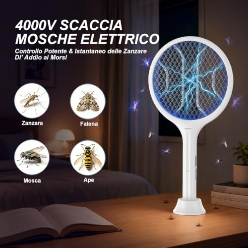 Detalle 2 de Toolviann Racchetta Zanzare Elettrica 4000V 1800mAh con USB‑C 2 in 1 – protezione a 3 strati