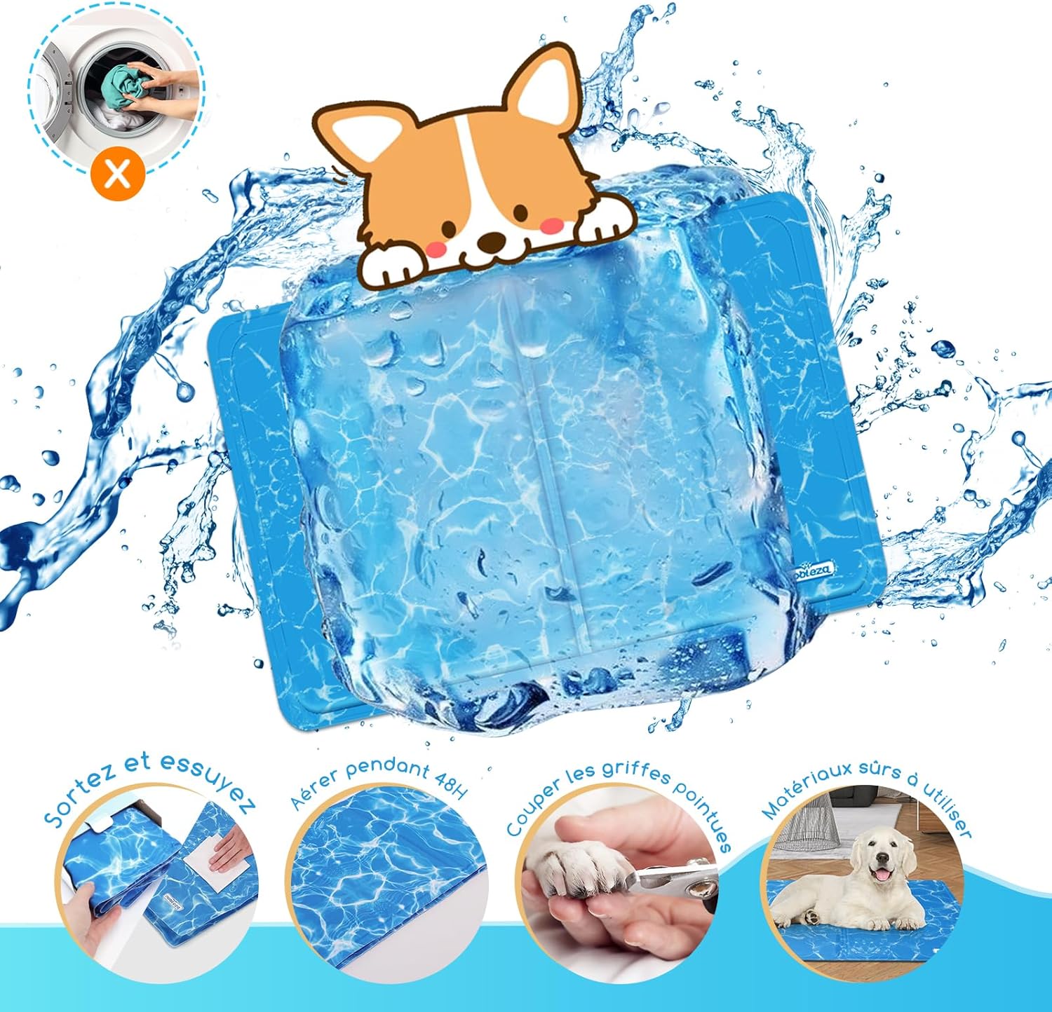 Thumbnail 4 de Nobleza tapis de refroidissement auto-réfrigérant au gel non toxique pour chiens et chats, 65 x 50 cm, bleu (taille M)